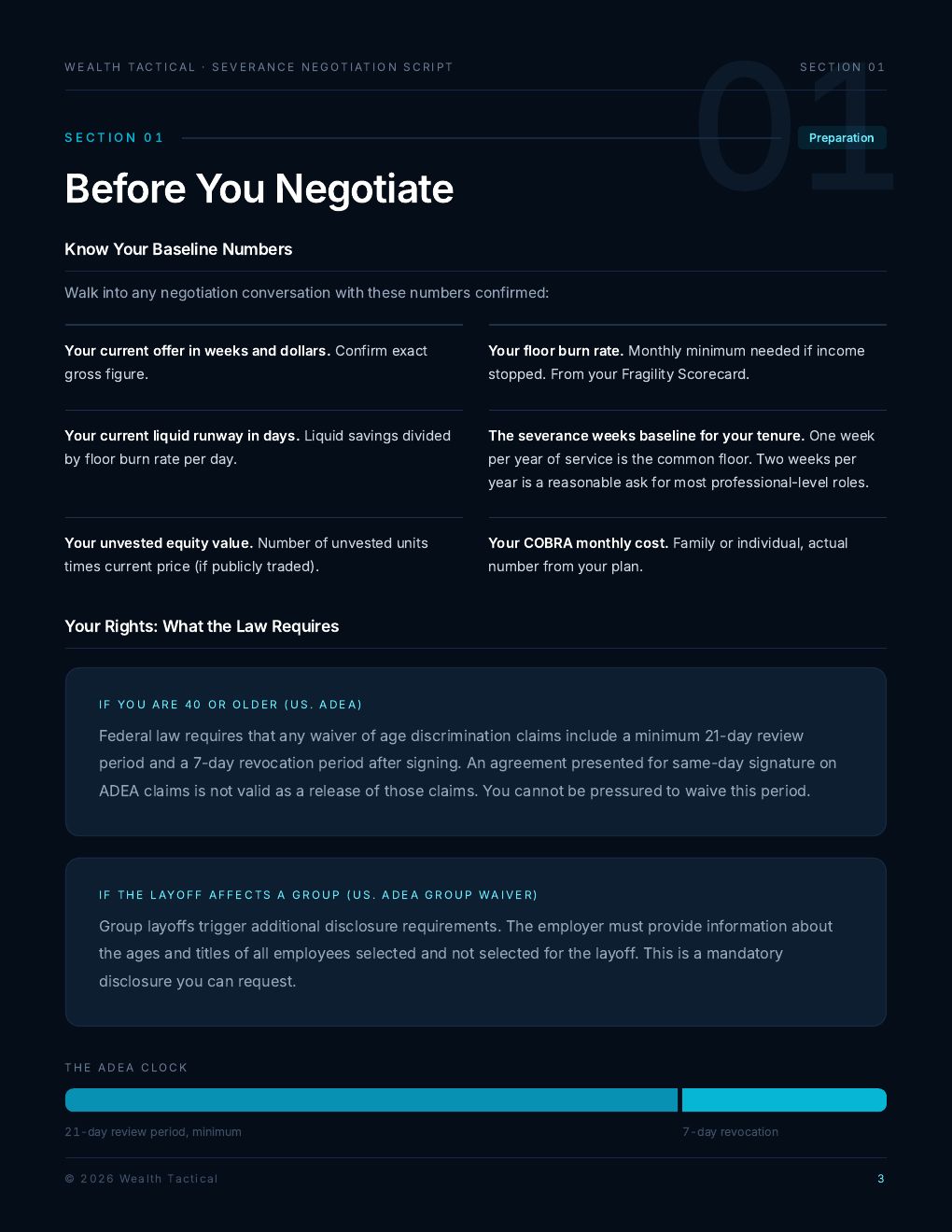 A page headed Before You Negotiate, with what to know first and prepared wording set out in boxes.